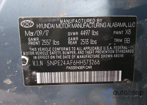 2017 Hyundai Sonata z USA, uszkodzony, nr VIN 5NPE24AF6HH573266